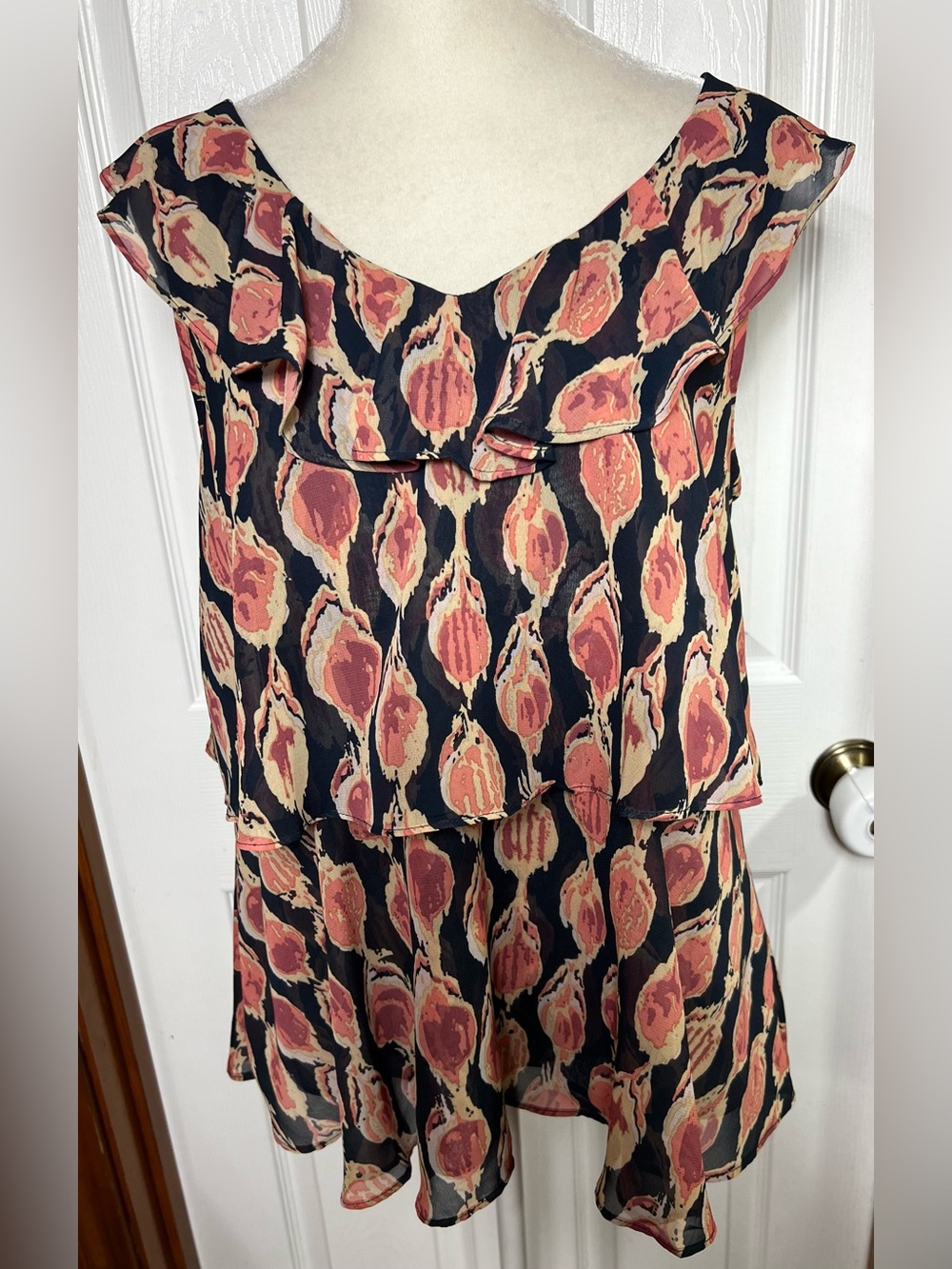 Mossimo Tank Top Sleeveless Blouse Lightweight Ruffles Black/Orange Boho M